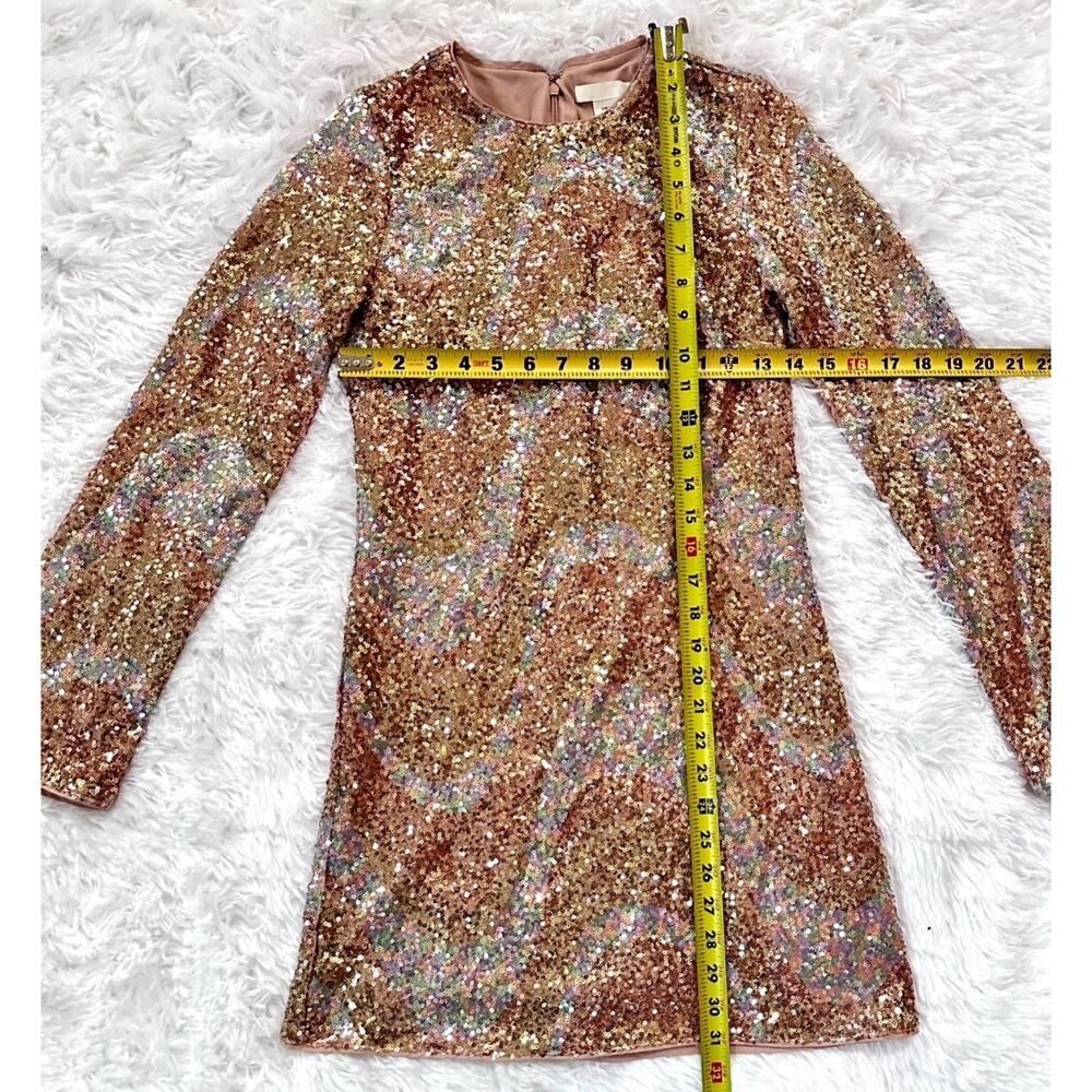 H&M Sequin Dress Mini Bodycon Sz XS Long Sleeve Festive Party Rose Pink Lined - Picture 6 of 9
